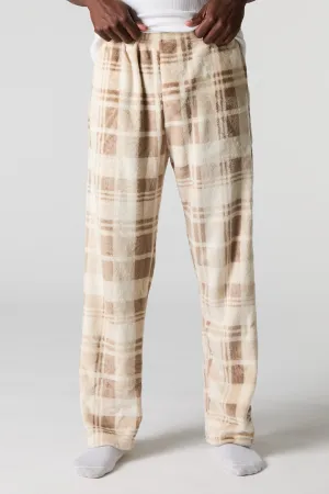 Beige Plaid Plush Pajama Pant