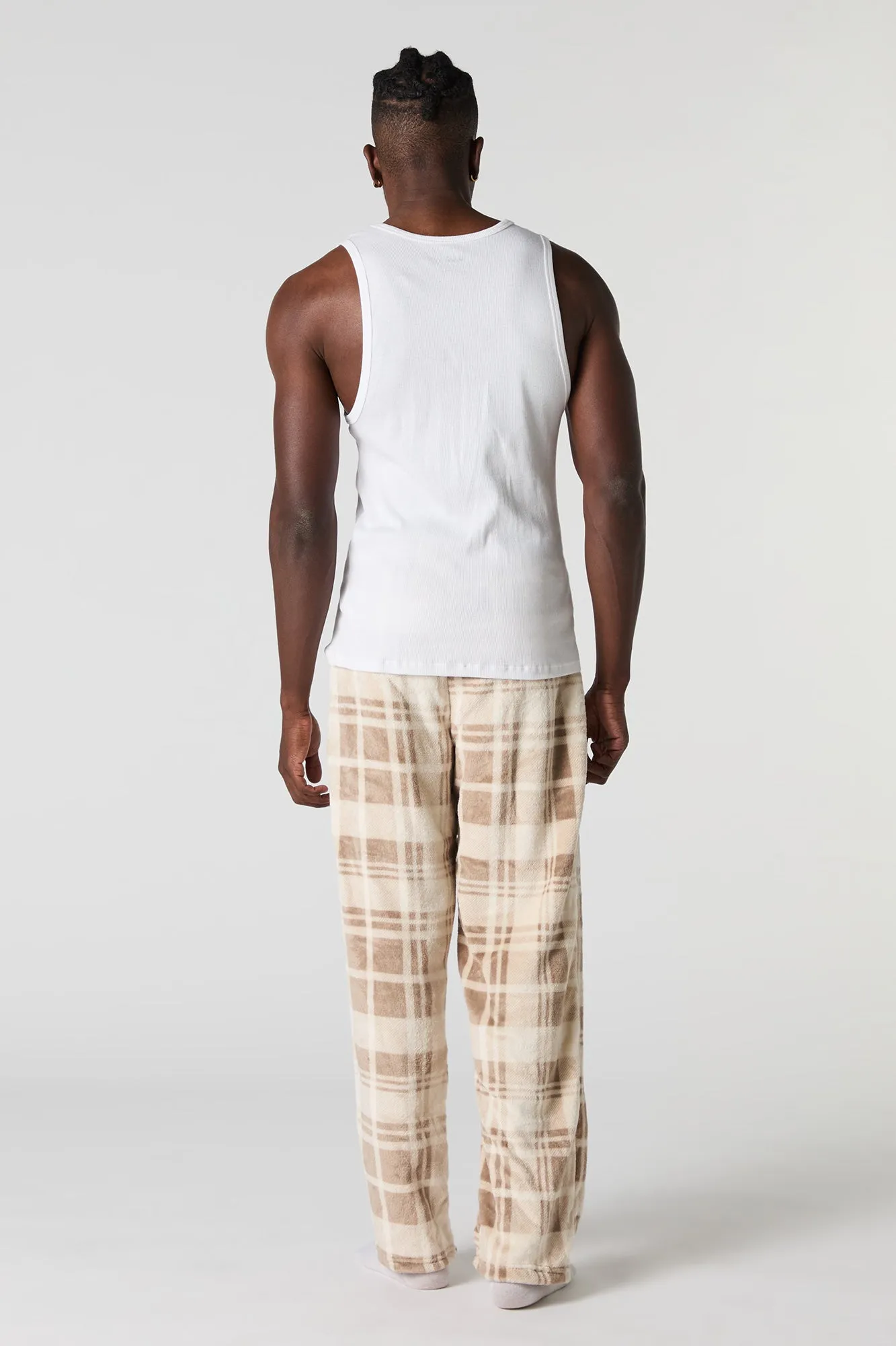 Beige Plaid Plush Pajama Pant