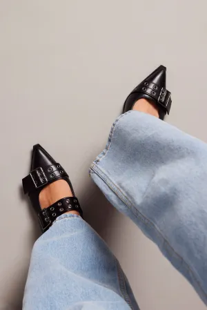 Black Eyelet Detail Sandals