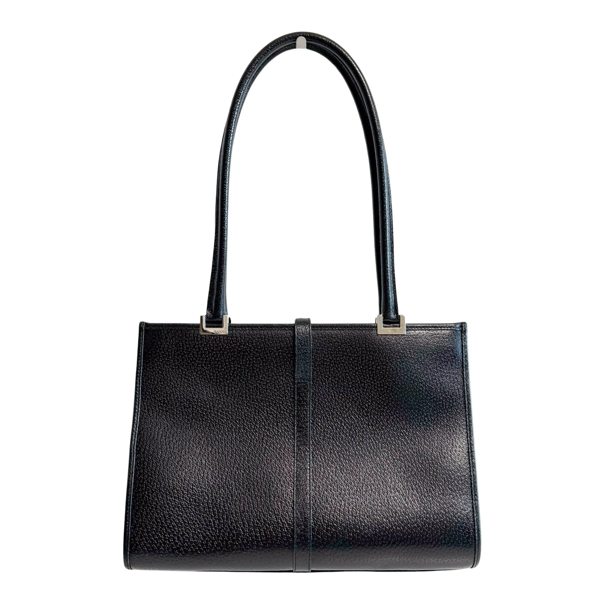 Black Leather Jackie Tote Handle Bag