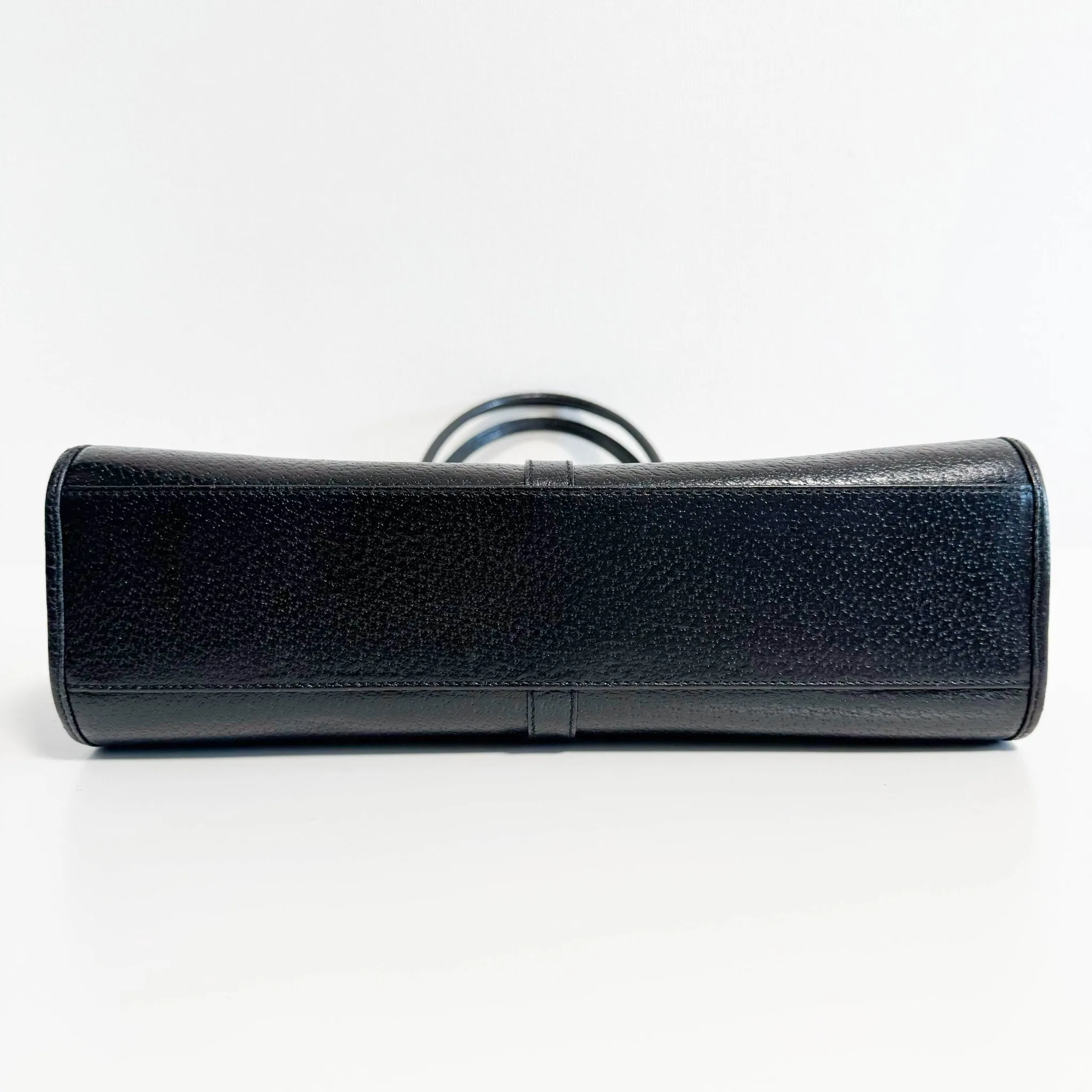 Black Leather Jackie Tote Handle Bag