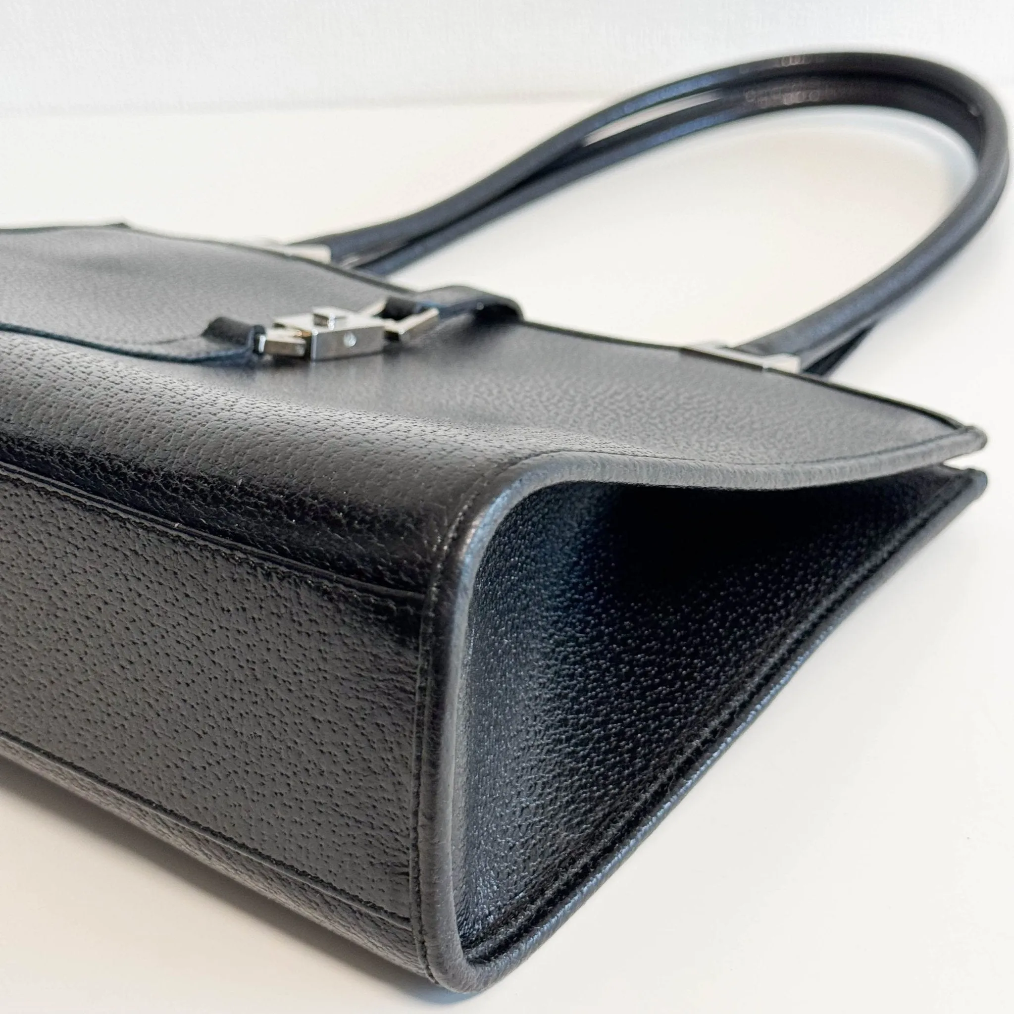 Black Leather Jackie Tote Handle Bag