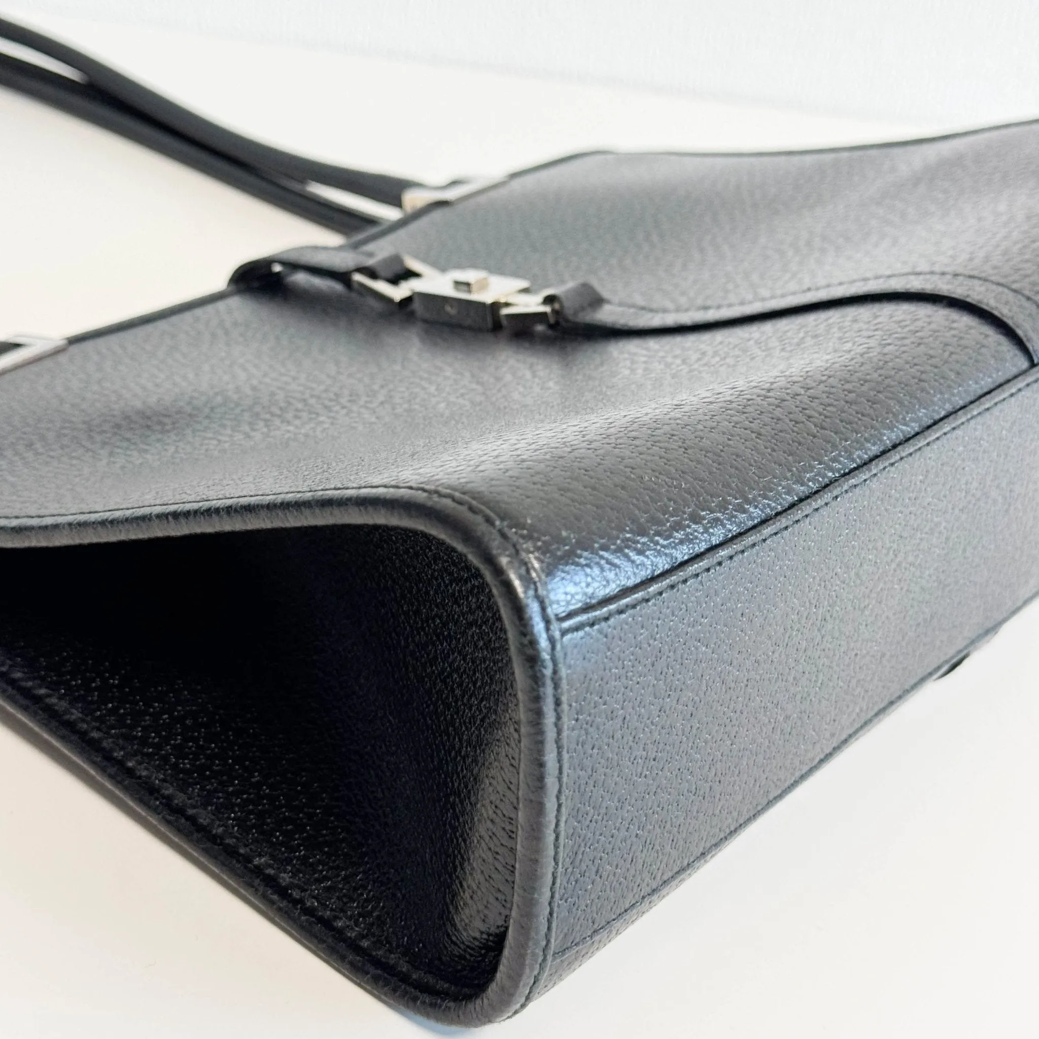 Black Leather Jackie Tote Handle Bag