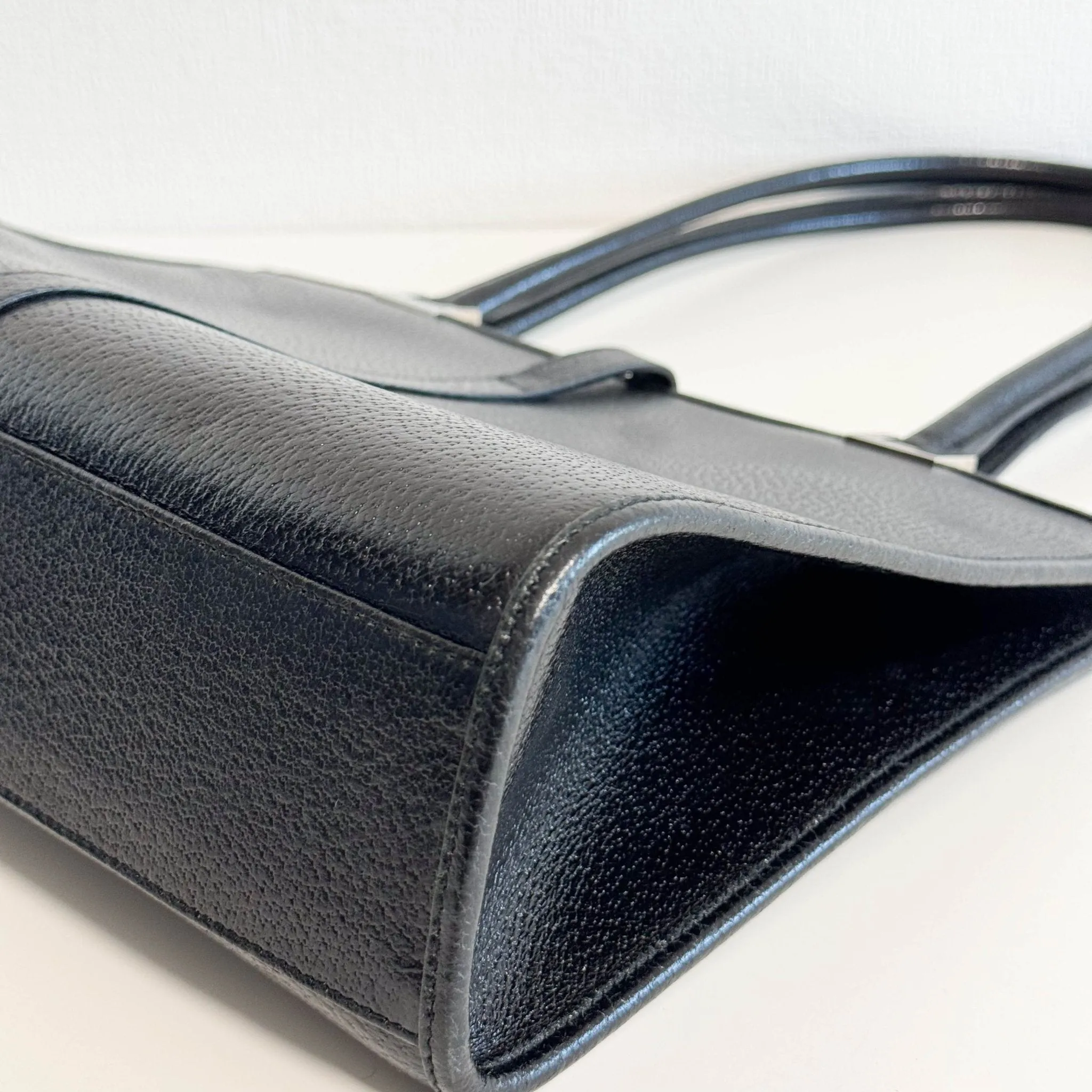 Black Leather Jackie Tote Handle Bag
