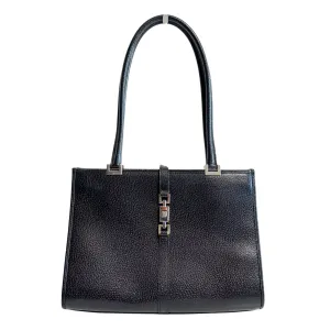 Black Leather Jackie Tote Handle Bag