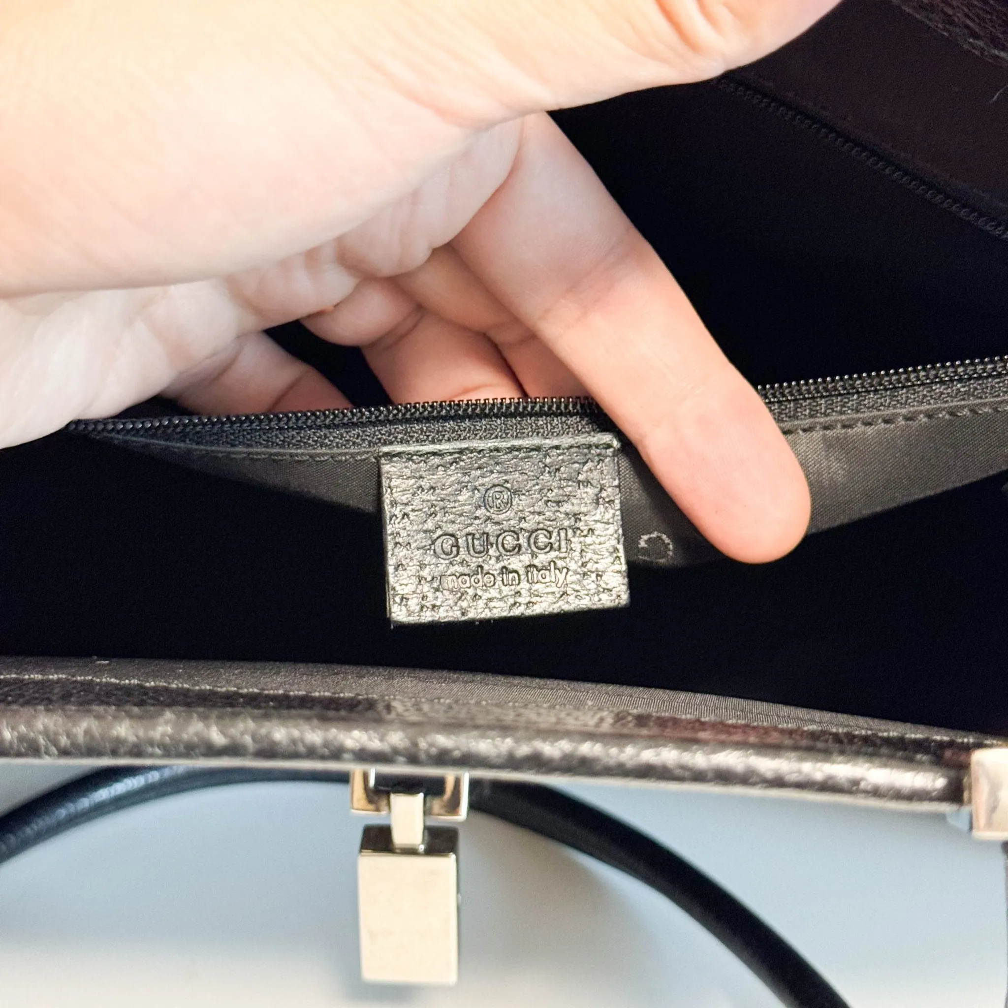Black Leather Jackie Tote Handle Bag
