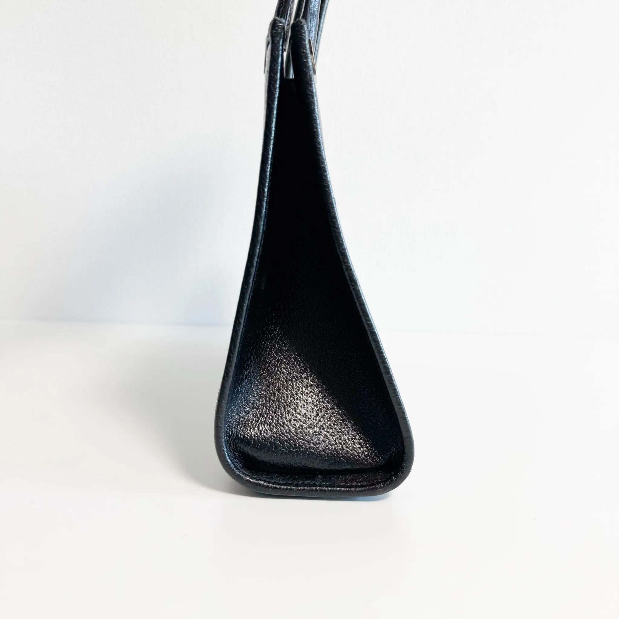 Black Leather Jackie Tote Handle Bag