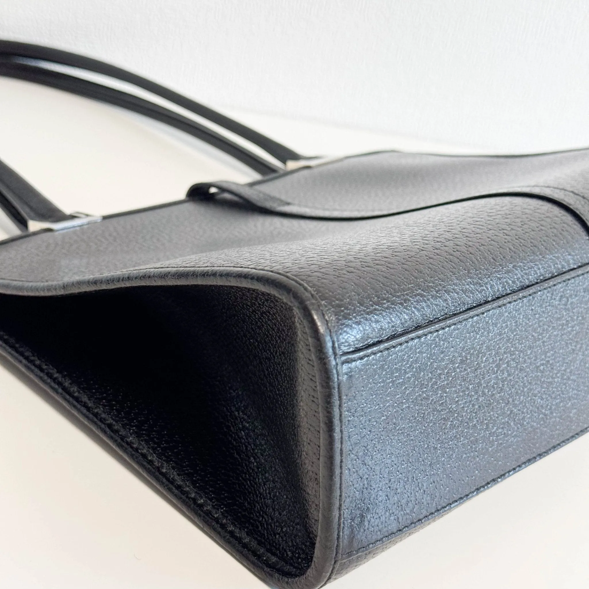 Black Leather Jackie Tote Handle Bag
