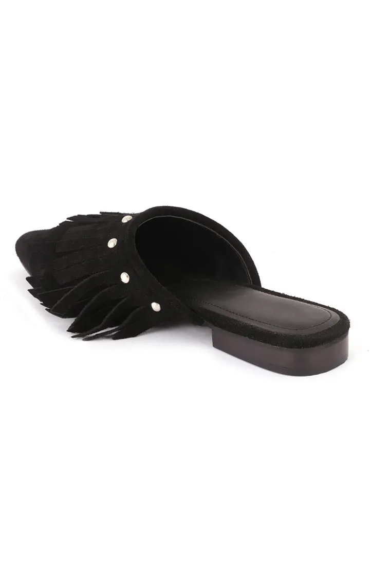 Black Synthetic Pointed Toe Marissa Flat Mules