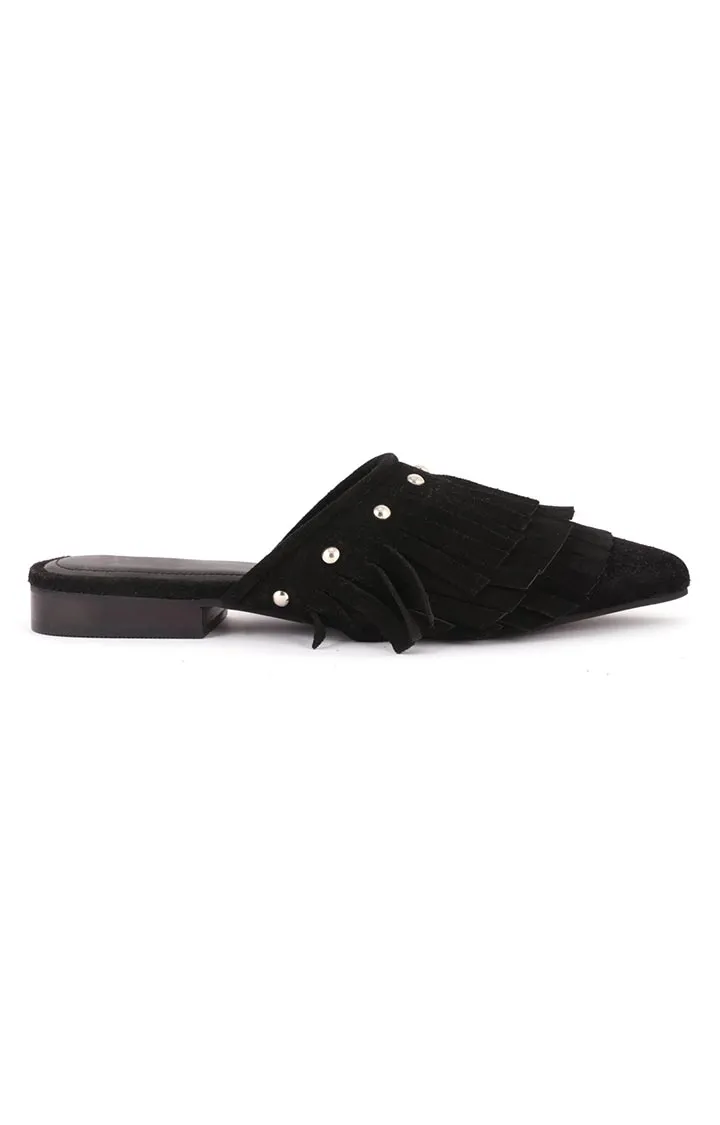 Black Synthetic Pointed Toe Marissa Flat Mules