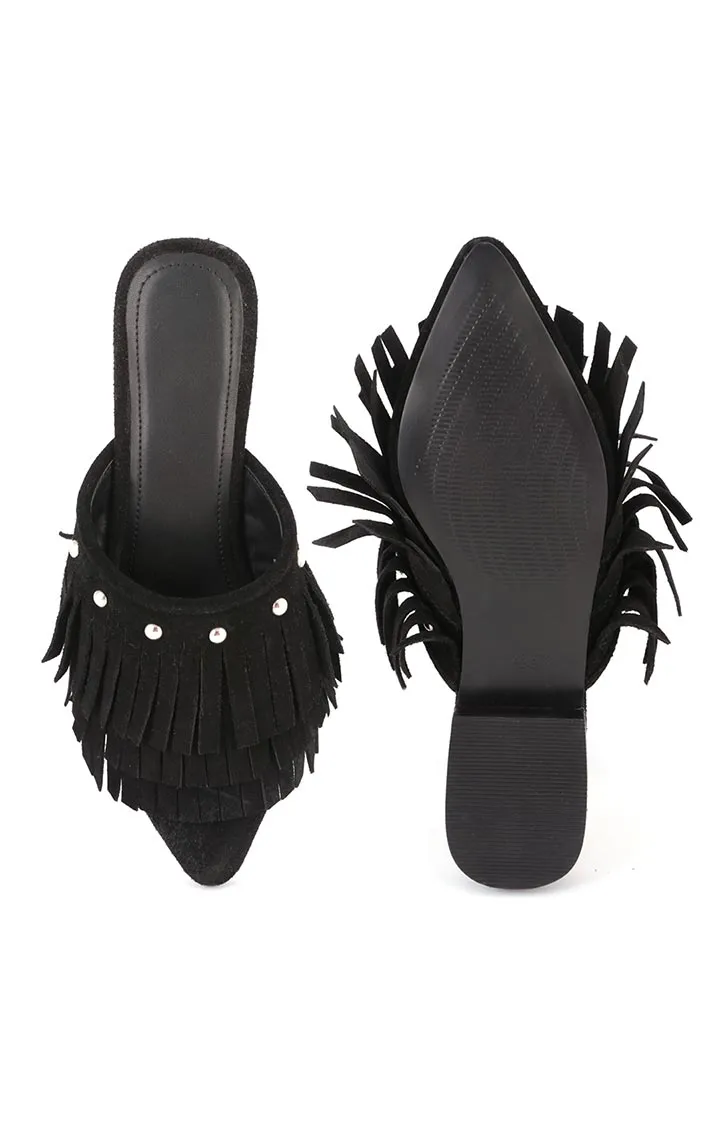 Black Synthetic Pointed Toe Marissa Flat Mules