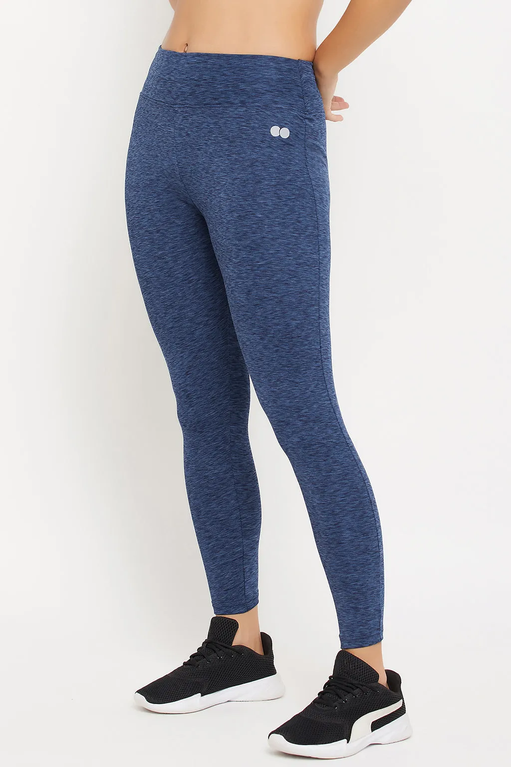 Blue Poly Spandex High Rise Tights With Side Pocket