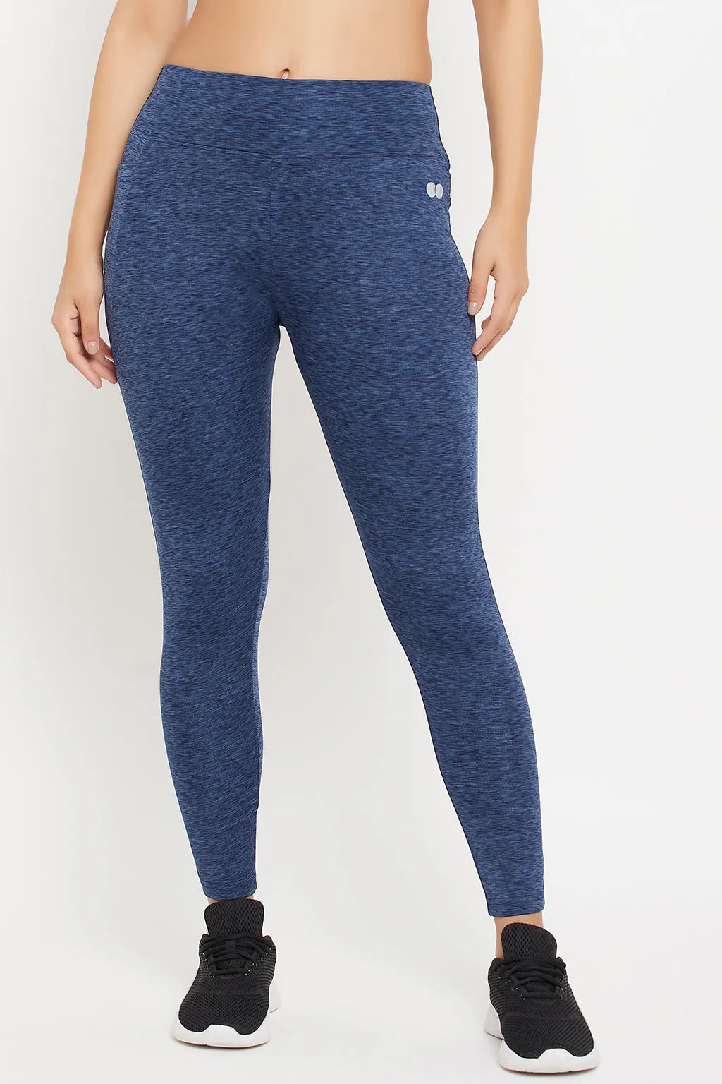 Blue Poly Spandex High Rise Tights With Side Pocket