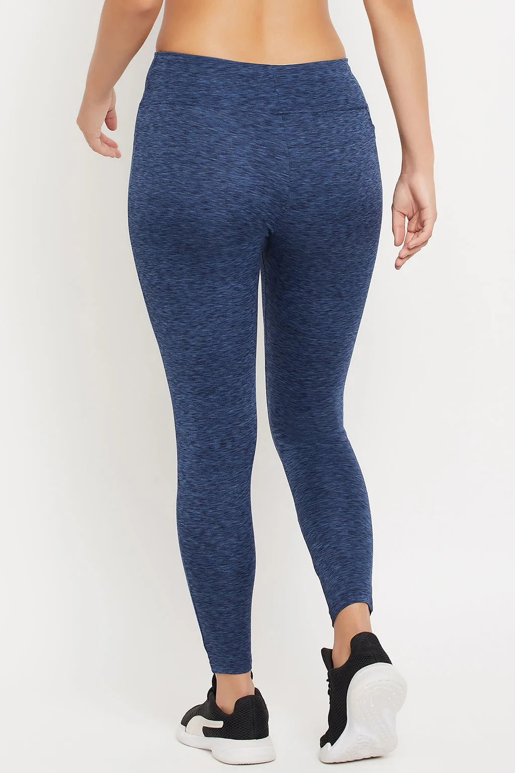 Blue Poly Spandex High Rise Tights With Side Pocket