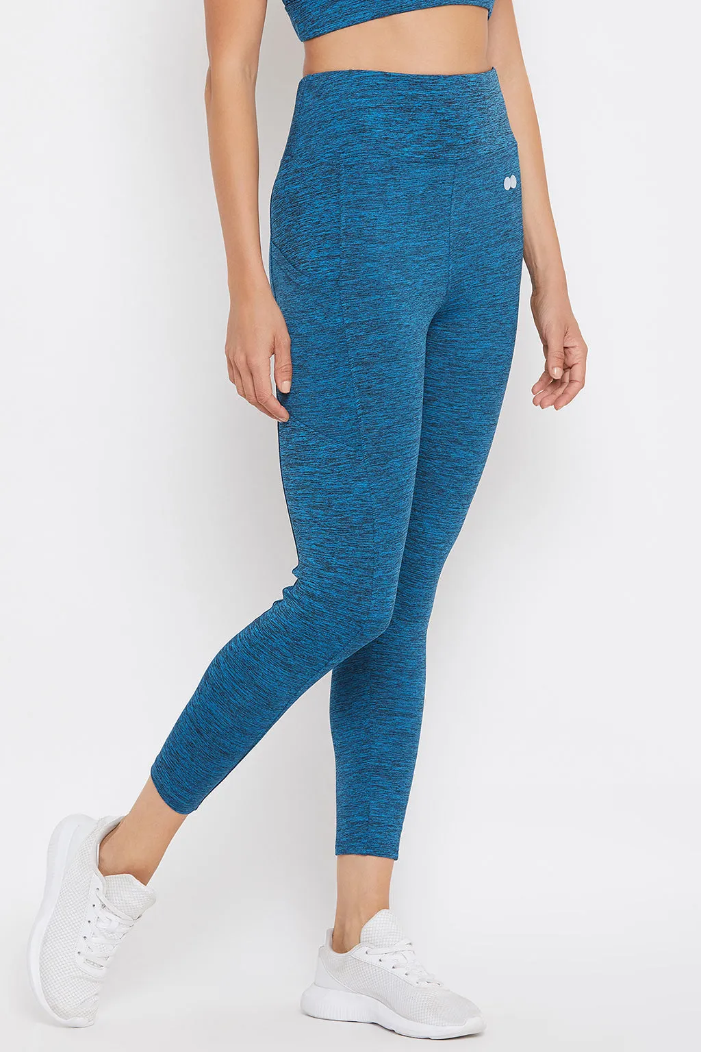 Blue Snug-Fit Active High-Waist Ankle-Length Tights