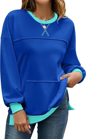 BMJL Women's Oversized Sweatshirts Casual Crewneck Pullover Hoodies Color Block Reverse Seam Y2K Fall Shirts