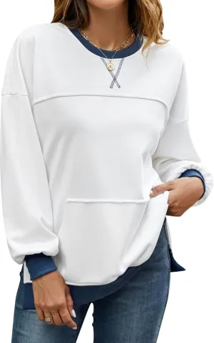 BMJL Women's Oversized Sweatshirts Casual Crewneck Pullover Hoodies Color Block Reverse Seam Y2K Fall Shirts