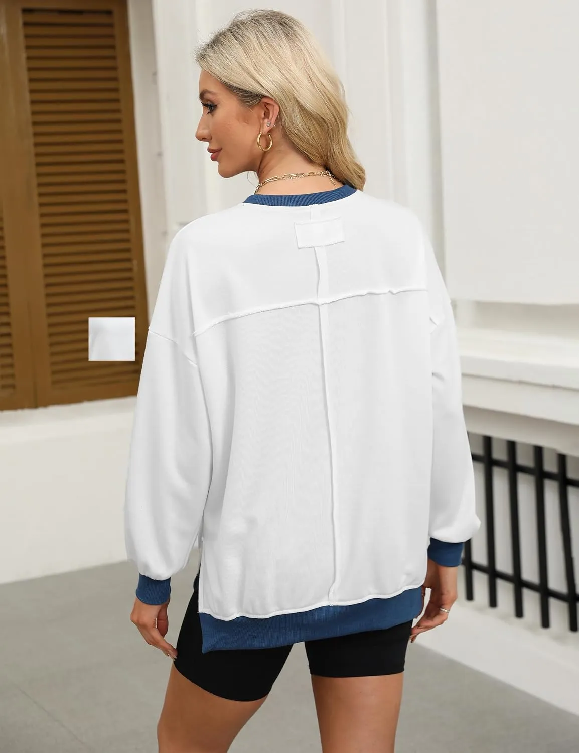 BMJL Women's Oversized Sweatshirts Casual Crewneck Pullover Hoodies Color Block Reverse Seam Y2K Fall Shirts