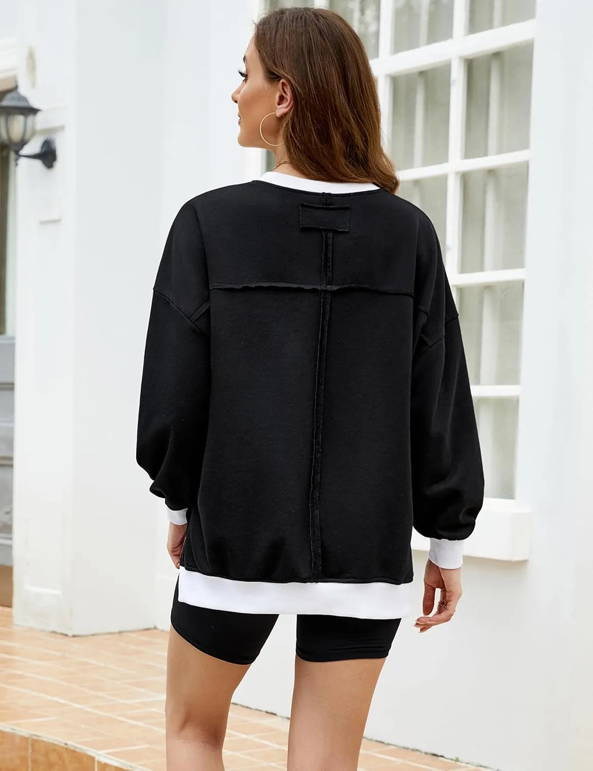 BMJL Women's Oversized Sweatshirts Casual Crewneck Pullover Hoodies Color Block Reverse Seam Y2K Fall Shirts