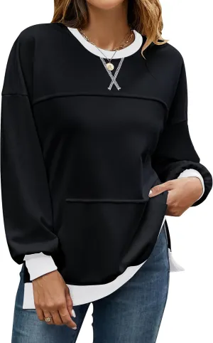 BMJL Women's Oversized Sweatshirts Casual Crewneck Pullover Hoodies Color Block Reverse Seam Y2K Fall Shirts