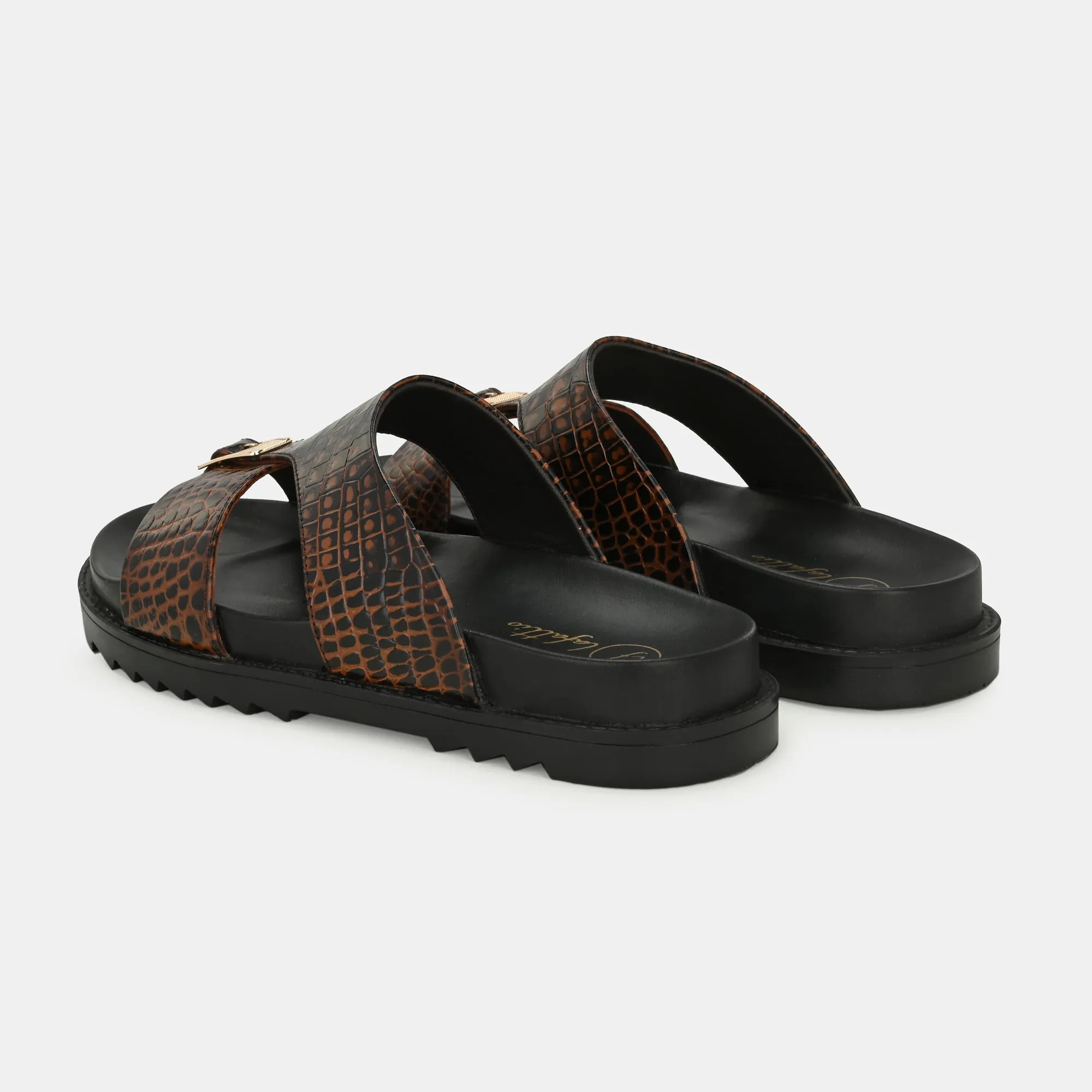 Brown Arba Slippers by Lafattio