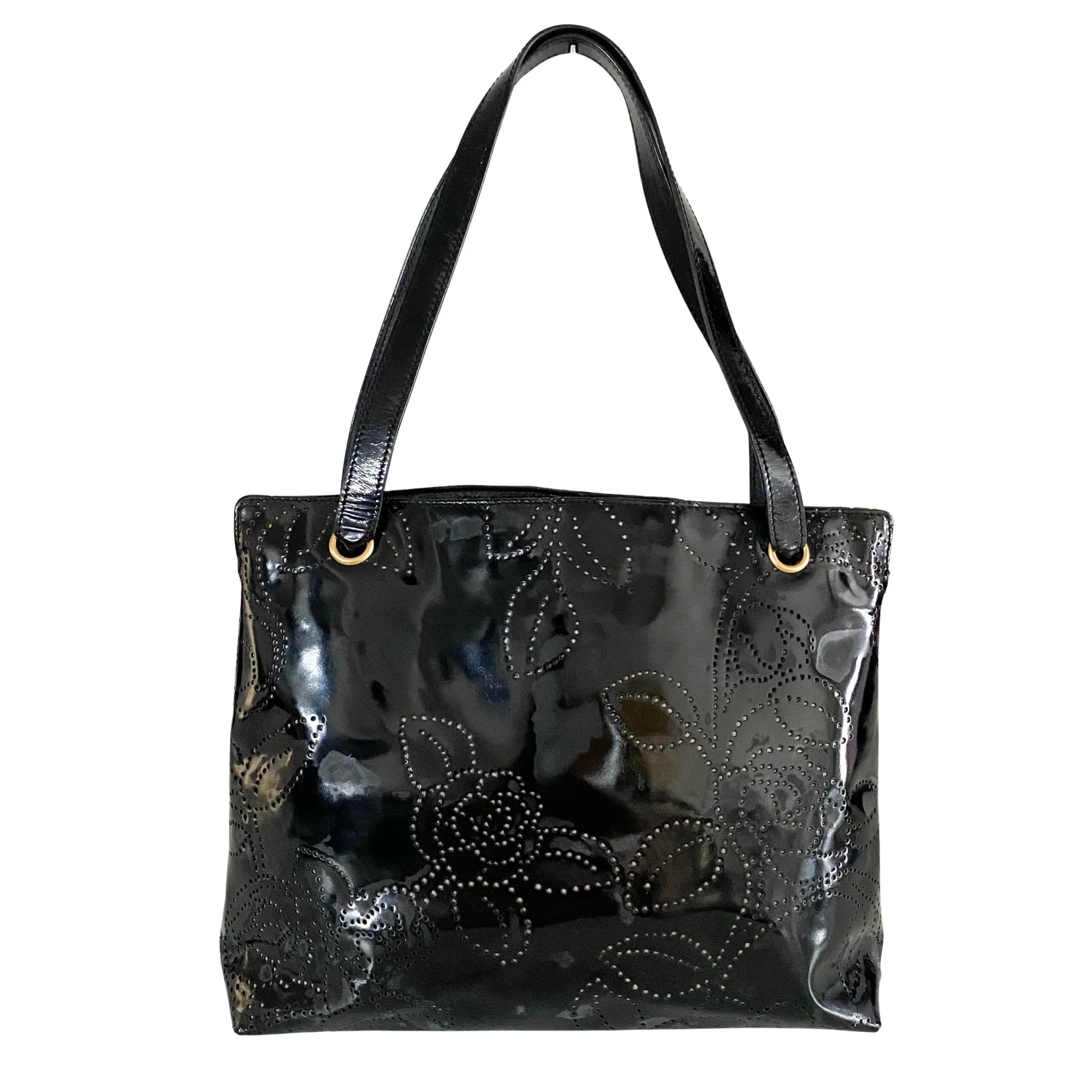 Camellia Patent Leather Black Tote Bag