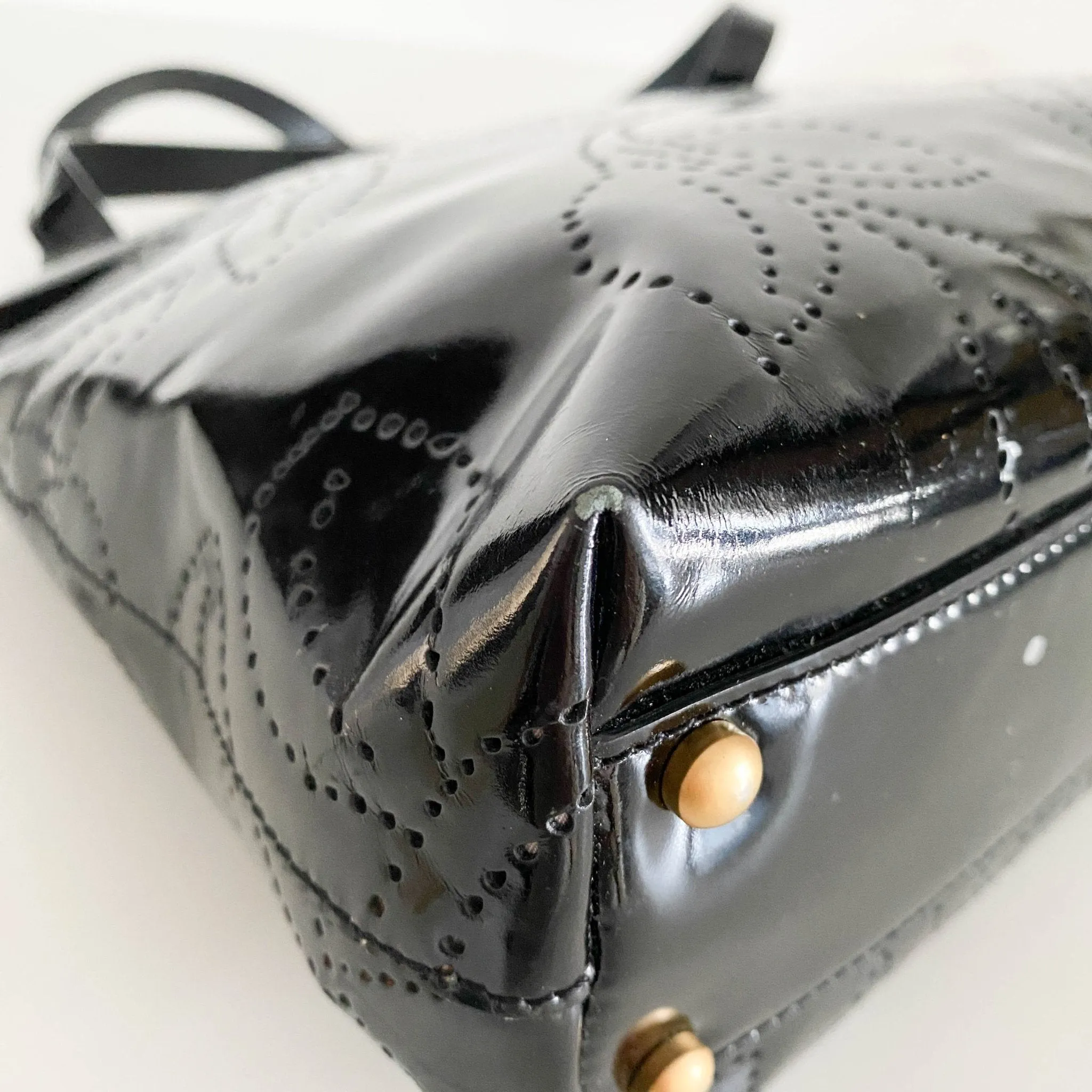Camellia Patent Leather Black Tote Bag