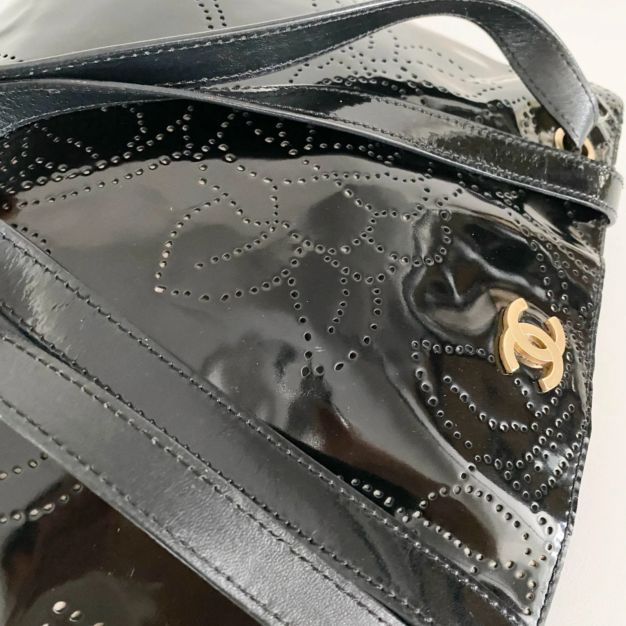 Camellia Patent Leather Black Tote Bag