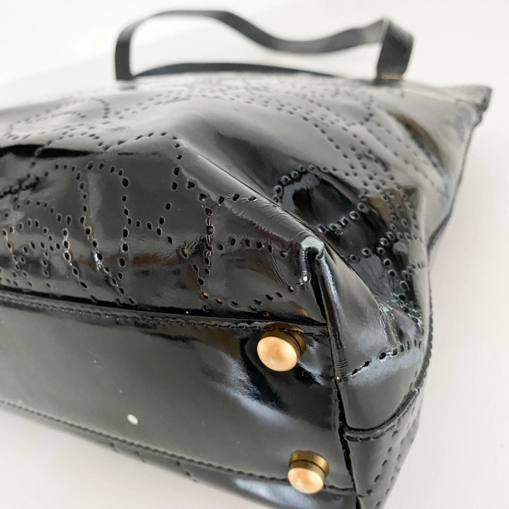 Camellia Patent Leather Black Tote Bag