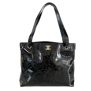 Camellia Patent Leather Black Tote Bag