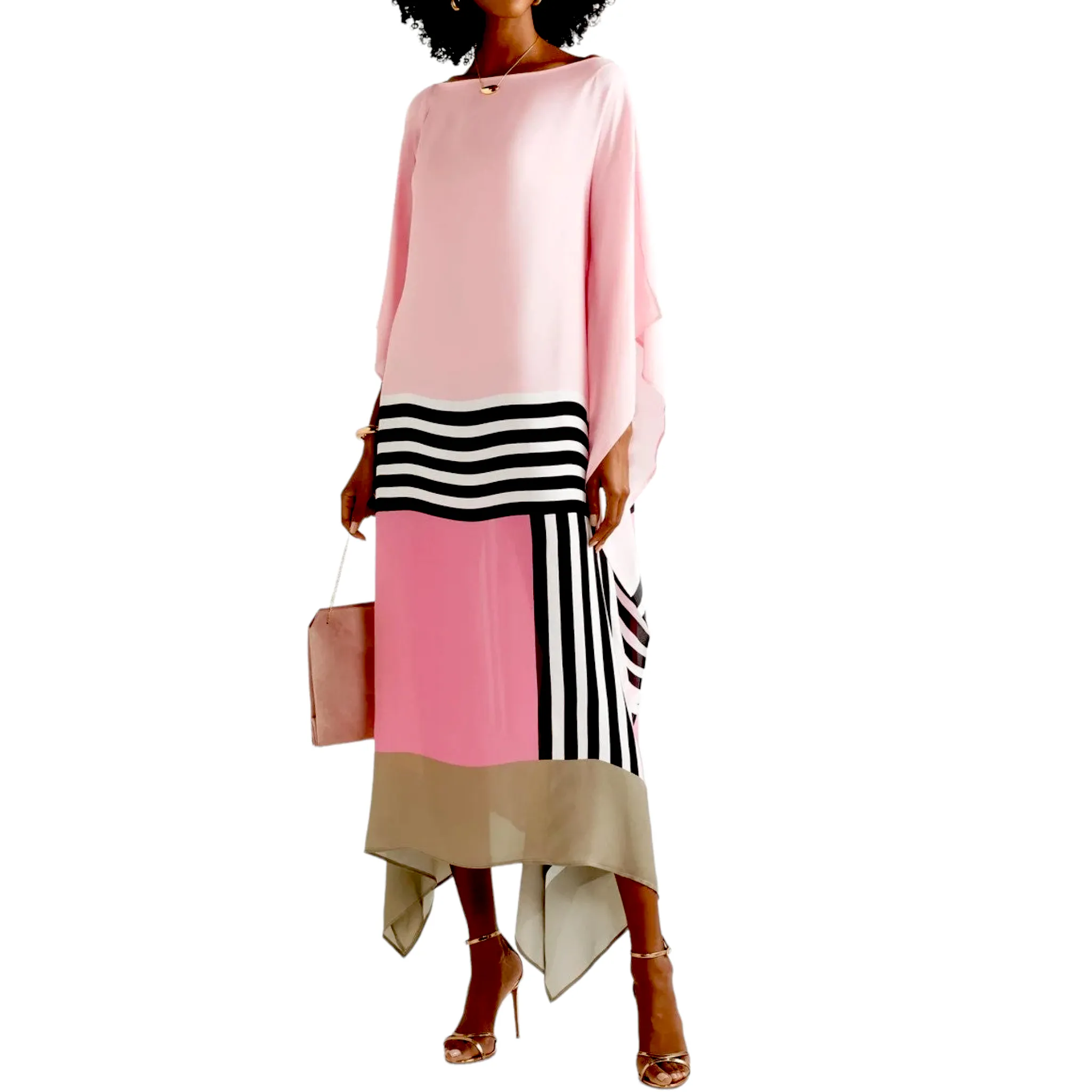 Candy Pink Silk Crepe Kaftan Dress.Sizes Available AU 10-24