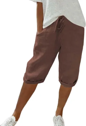 Capris Pants for Women Pants Ladies Loose Drawstring Casual Solid Color Shorts Beach Clothes Linen Pants Women