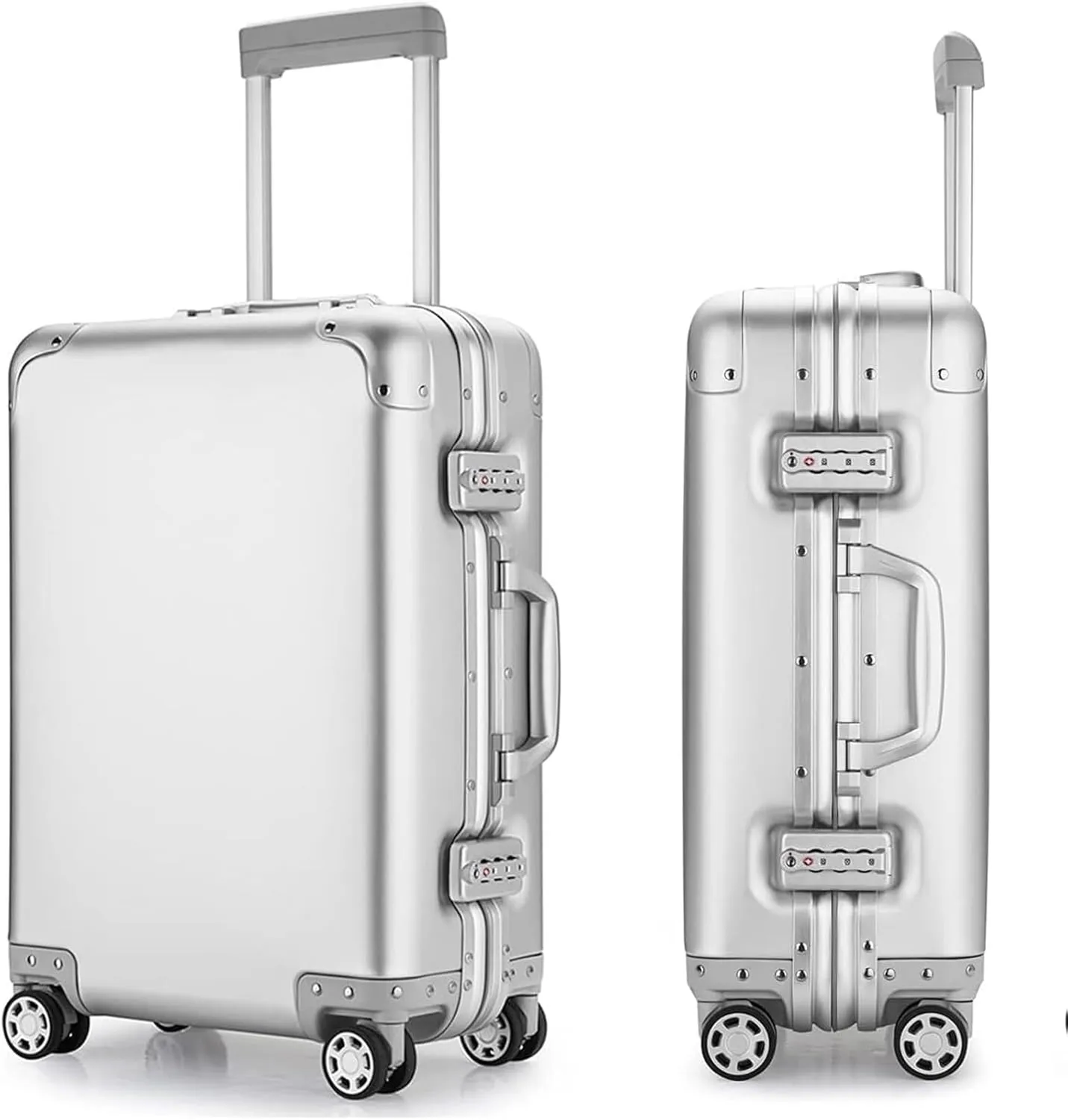 Carry-on Suitcase Luggage Aluminum Alloy Luggage Hard Shell Carry-Ons with Spinner Wheels Lightweight Suitcases Carry-on Suitcases Carry On Luggages,Black-20inch