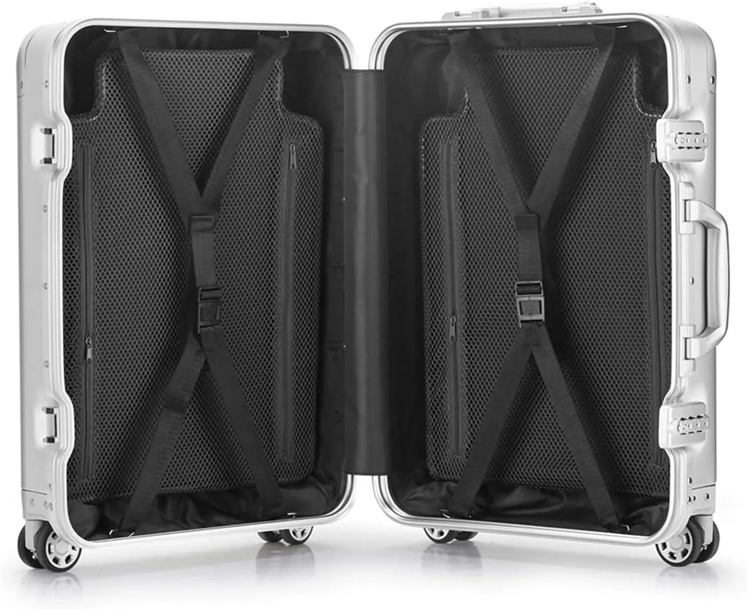 Carry-on Suitcase Luggage Aluminum Alloy Luggage Hard Shell Carry-Ons with Spinner Wheels Lightweight Suitcases Carry-on Suitcases Carry On Luggages,Black-20inch