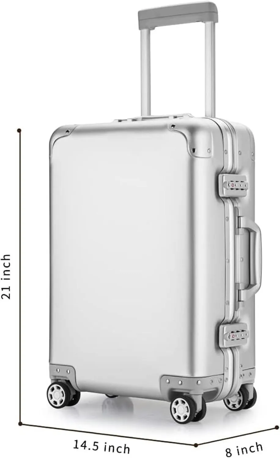 Carry-on Suitcase Luggage Aluminum Alloy Luggage Hard Shell Carry-Ons with Spinner Wheels Lightweight Suitcases Carry-on Suitcases Carry On Luggages,Silver-20inch (Black 20inch)