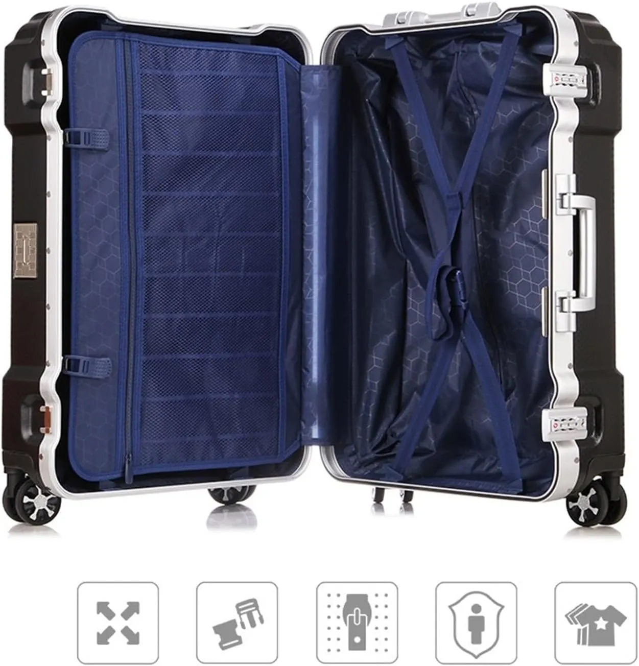 Carry-on Suitcase Luggage Hard Shell Carry On Luggage with Aluminum Frame,No Zipper Suitcase, Combination Lock Carry-on Suitcases Carry On Luggages, 20in, White (Black 20in)