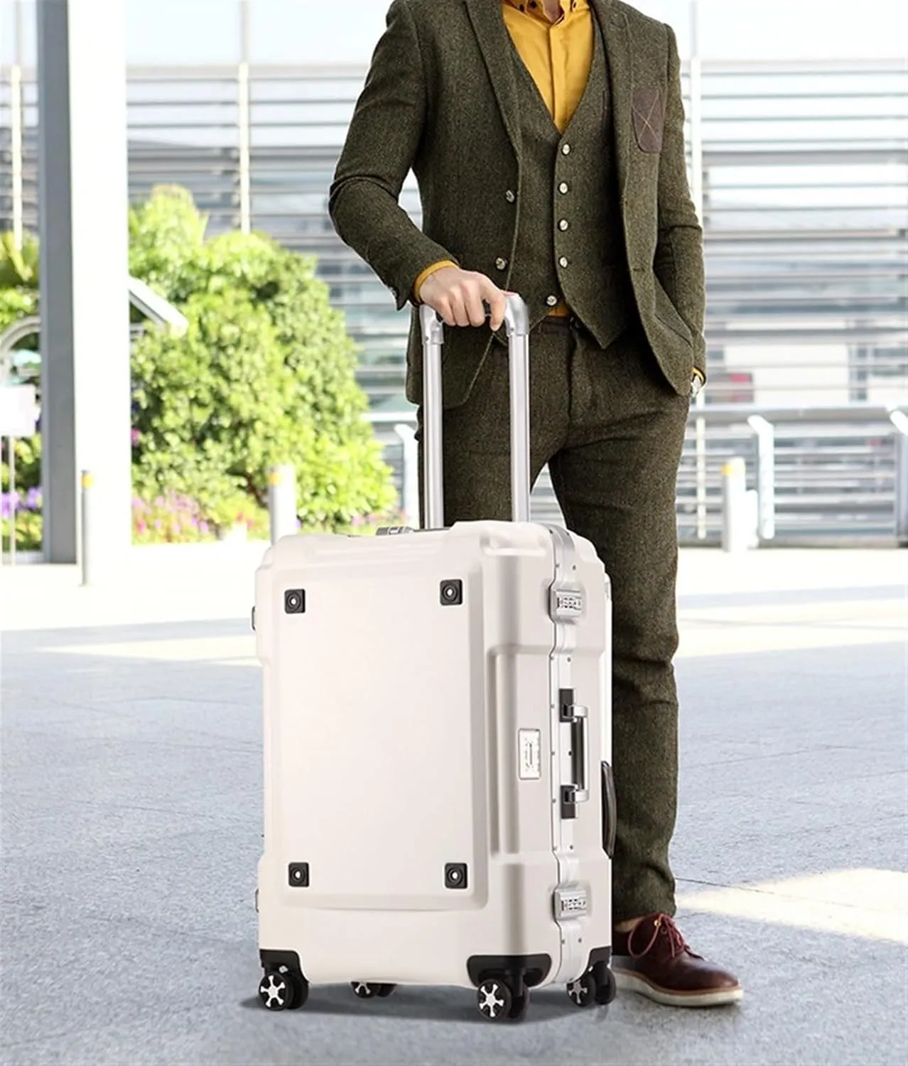 Carry-on Suitcase Luggage Hard Shell Carry On Luggage with Aluminum Frame,No Zipper Suitcase, Combination Lock Carry-on Suitcases Carry On Luggages, 20in, White (Black 20in)