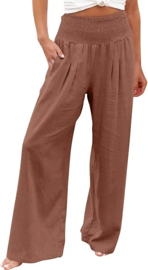 Casual Women Linen Pants Summer Baggy Palazzo Pants Baggy High Waist Loose Slacks Beach Long Trousers 2025 Trendy