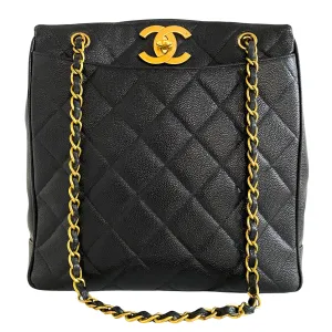Caviar Skin Double Chain CC Quilted Shoulder Tote