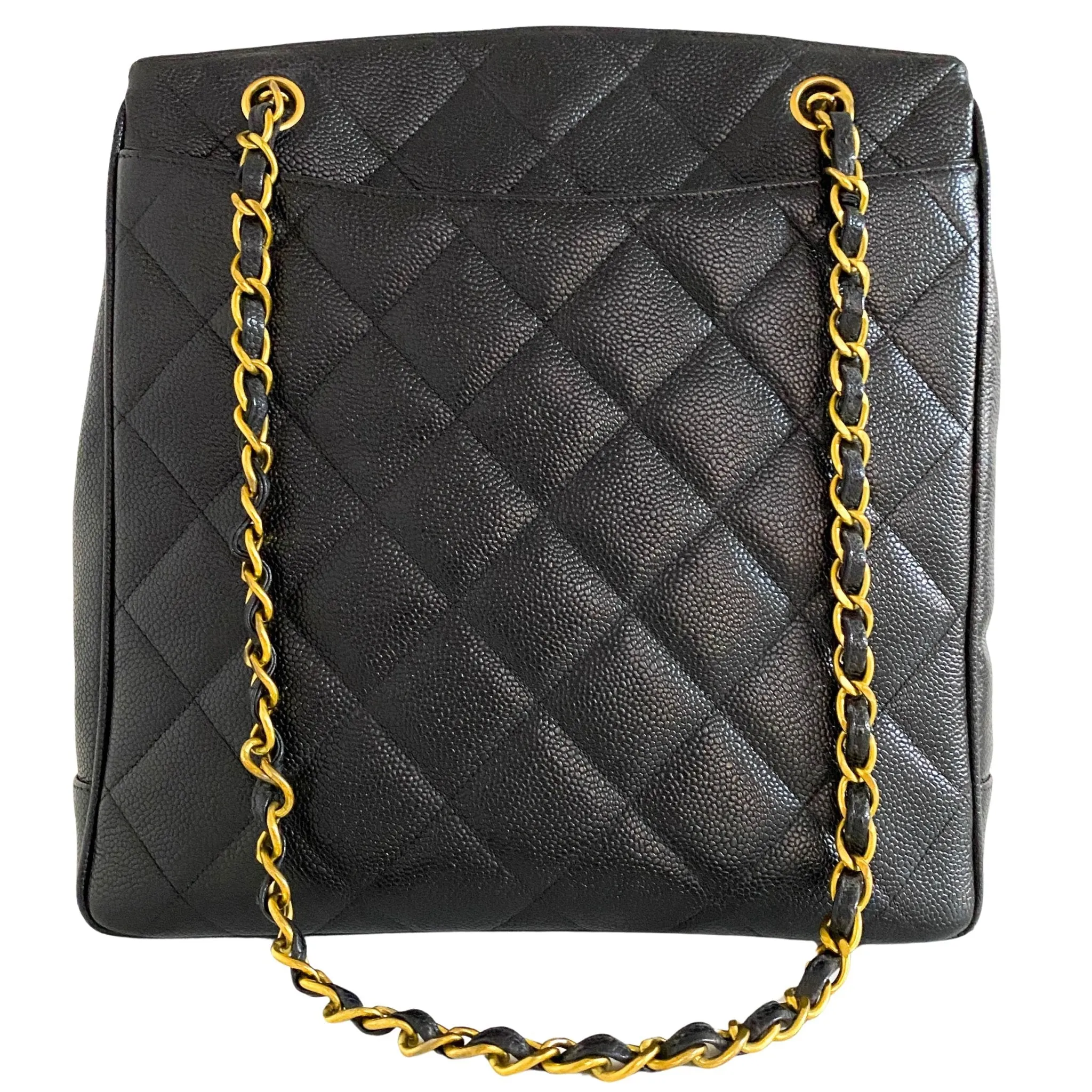 Caviar Skin Double Chain CC Quilted Shoulder Tote
