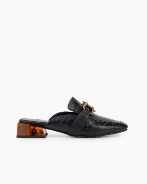 Chain Decor Embossed Low Heel Block Mules