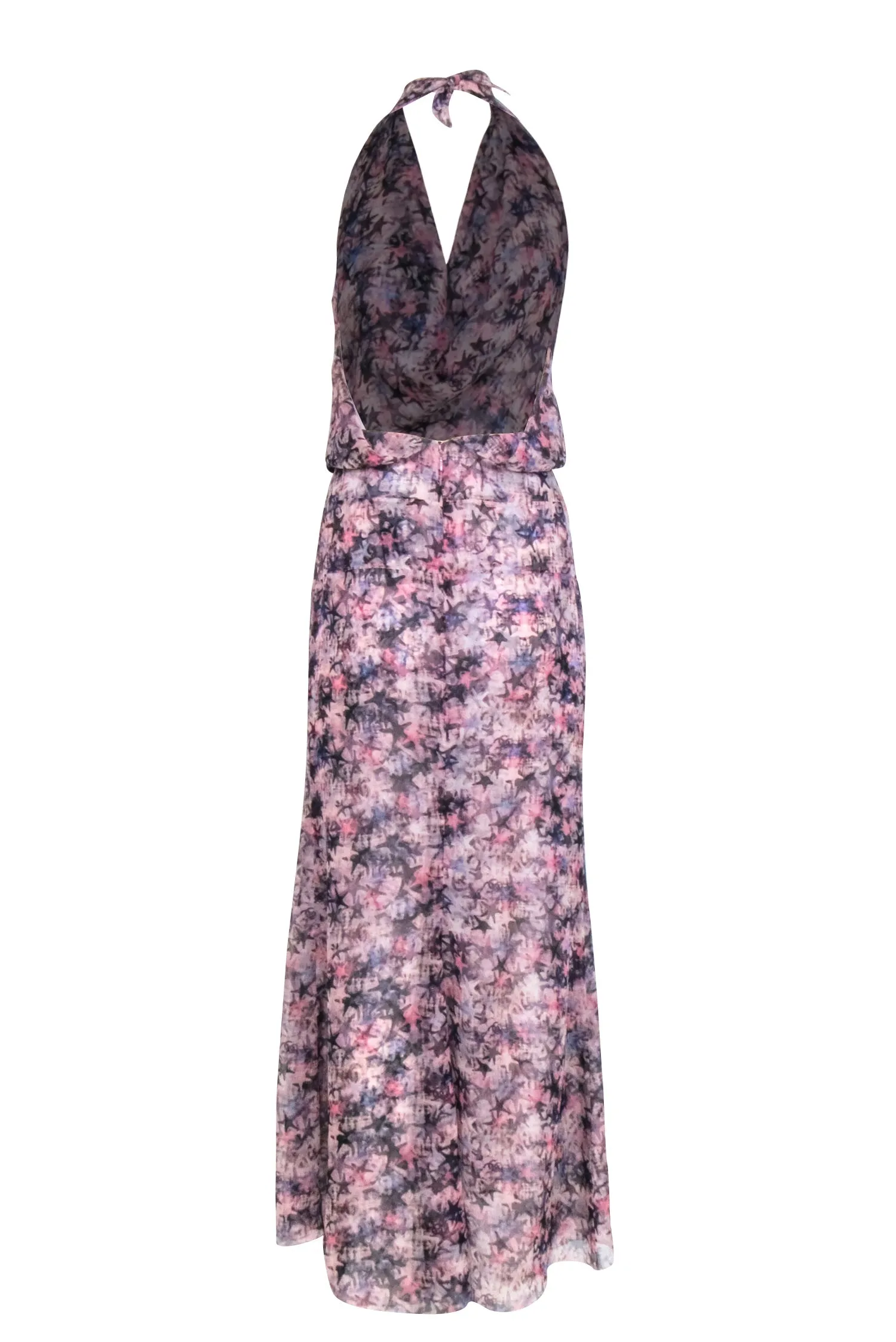 Chanel - Pink, Black & Navy Star Print Tiered Maxi Halter Dress Sz 2