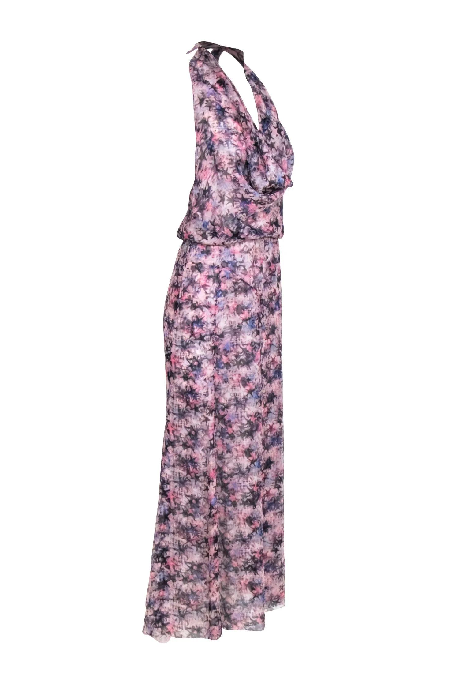 Chanel - Pink, Black & Navy Star Print Tiered Maxi Halter Dress Sz 2