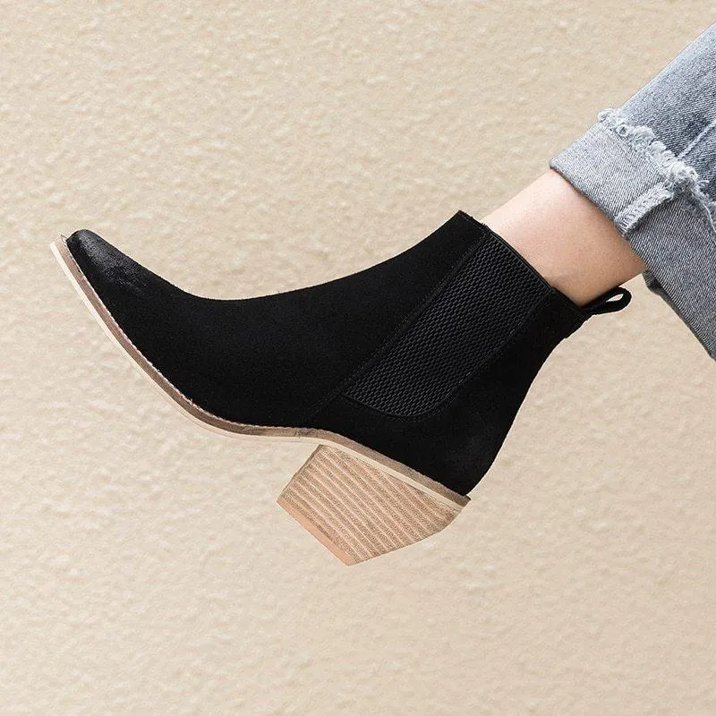 Chicvane New Chunky Heel Pointed Toe Ankle Boots For Women