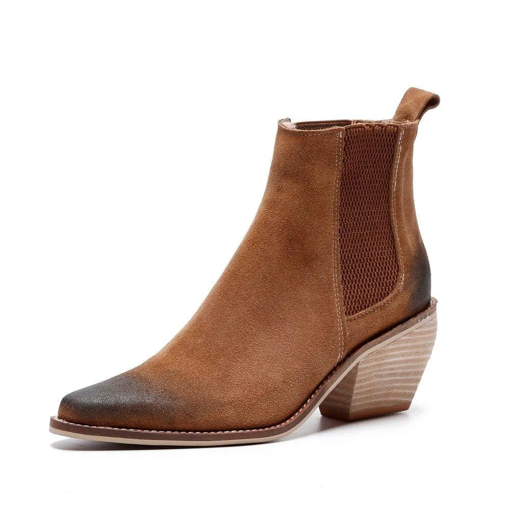 Chicvane New Chunky Heel Pointed Toe Ankle Boots For Women