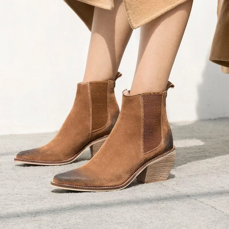 Chicvane New Chunky Heel Pointed Toe Ankle Boots For Women