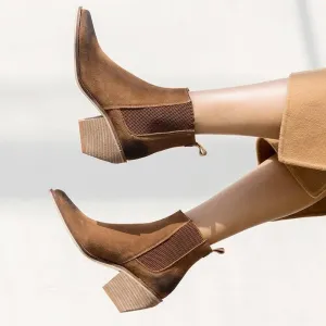 Chicvane New Chunky Heel Pointed Toe Ankle Boots For Women