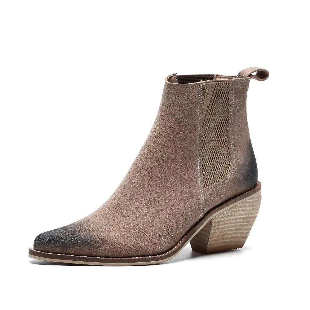 Chicvane New Chunky Heel Pointed Toe Ankle Boots For Women