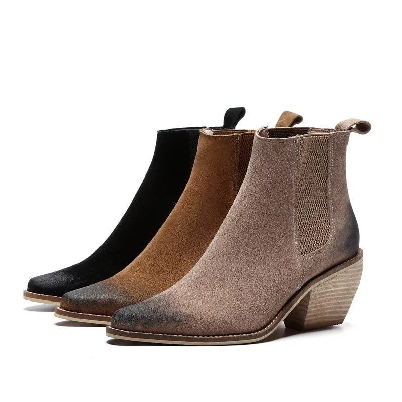 Chicvane New Chunky Heel Pointed Toe Ankle Boots For Women