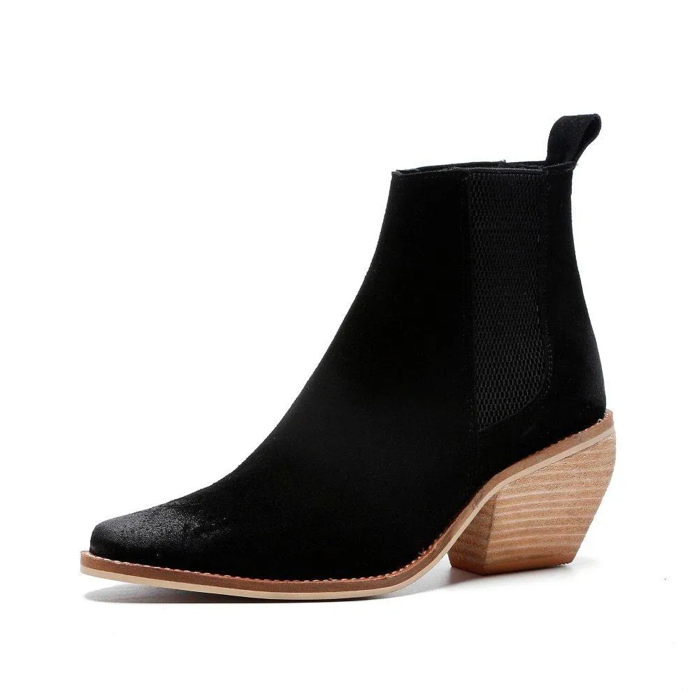 Chicvane New Chunky Heel Pointed Toe Ankle Boots For Women